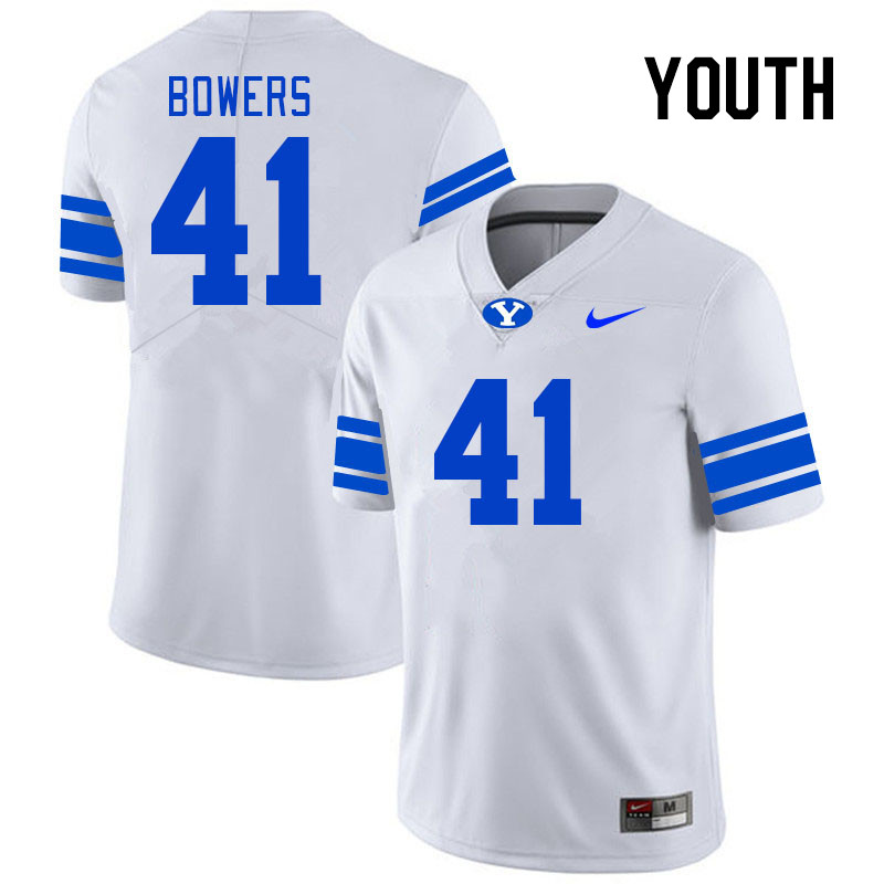 Youth #41 Jackson Bowers BYU Cougars College Football Jerseys Stitched Sale-White